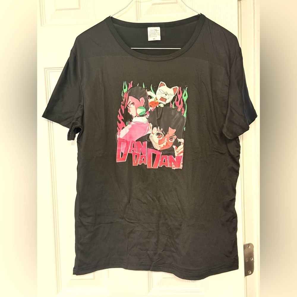 Cool Black Graphic Short Sleeve T-Shirt -Manga Dandadan Anime Multicolored